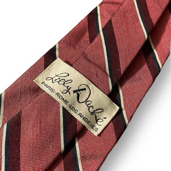 Vintage Lilly Dache Red Diagonal Striped Tie Silk Blend - Picture 2 of 3